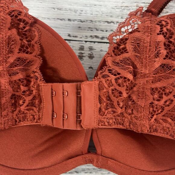 Auden Underwire Bra size 32D Orange Lace Plunge Coverage Lightly Lined T Shirt - Picture 7 of 8